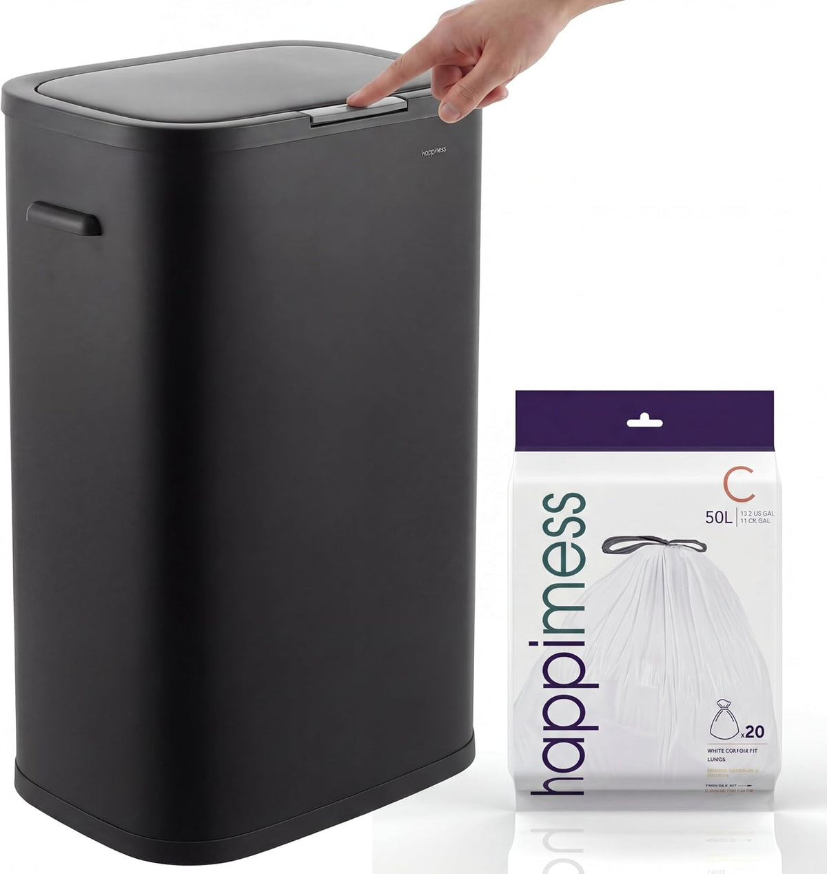 Tammi 14.5 Gal Slim Push Button Trash Can, Limestone Beige