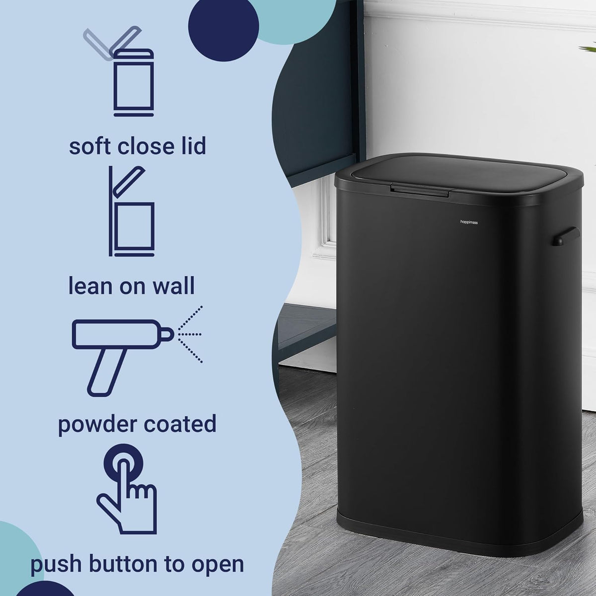 Tammi 14.5 Gal Slim Push Button Trash Can, Limestone Beige