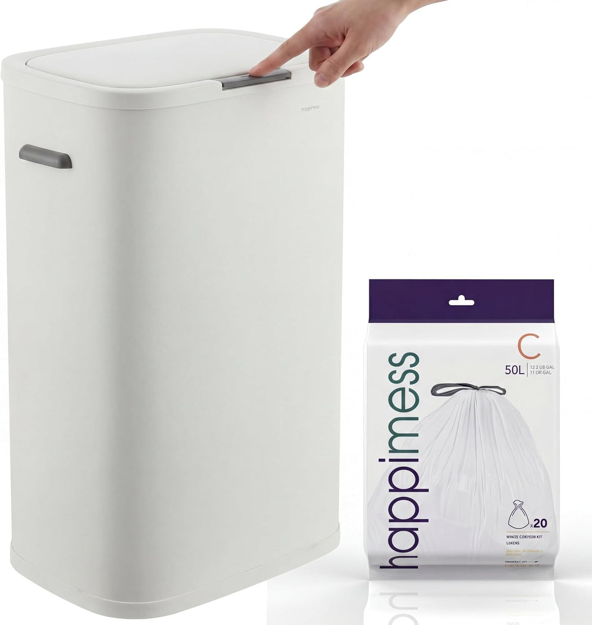 Tammi 14.5 Gal Slim Push Button Trash Can, Limestone Beige