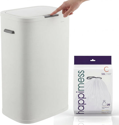 Tammi 14.5 Gal Slim Push Button Trash Can, Limestone Beige