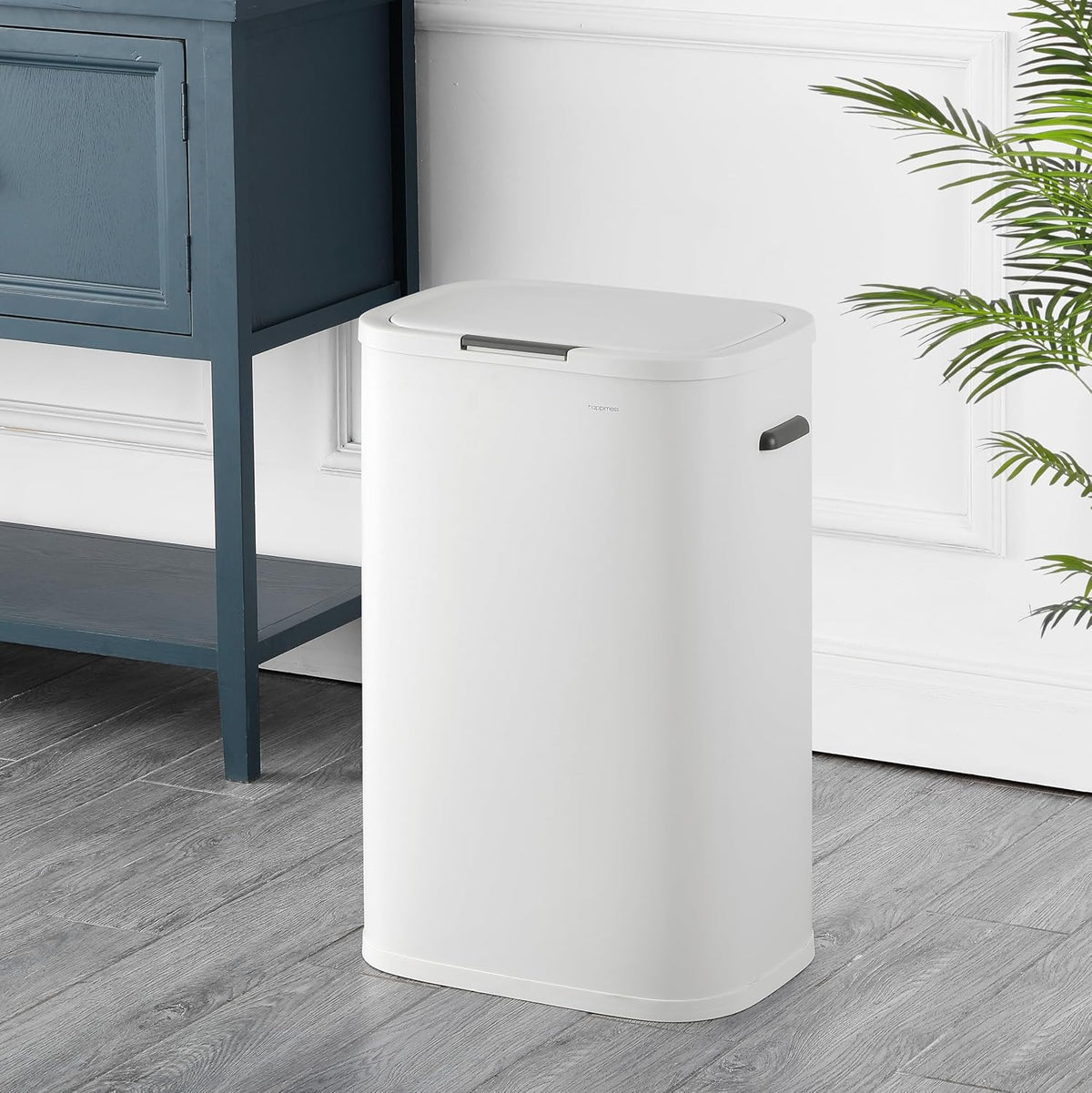 Tammi 14.5 Gal Slim Push Button Trash Can, Limestone Beige