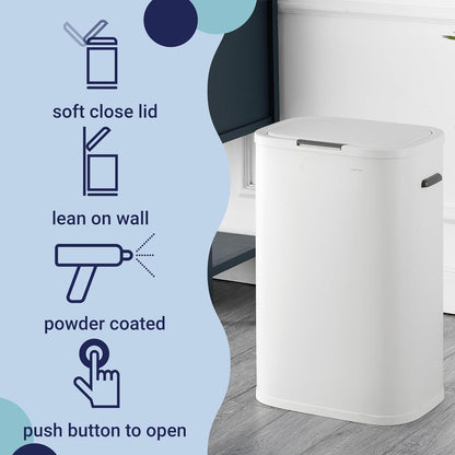 Tammi 14.5 Gal Slim Push Button Trash Can, Limestone Beige