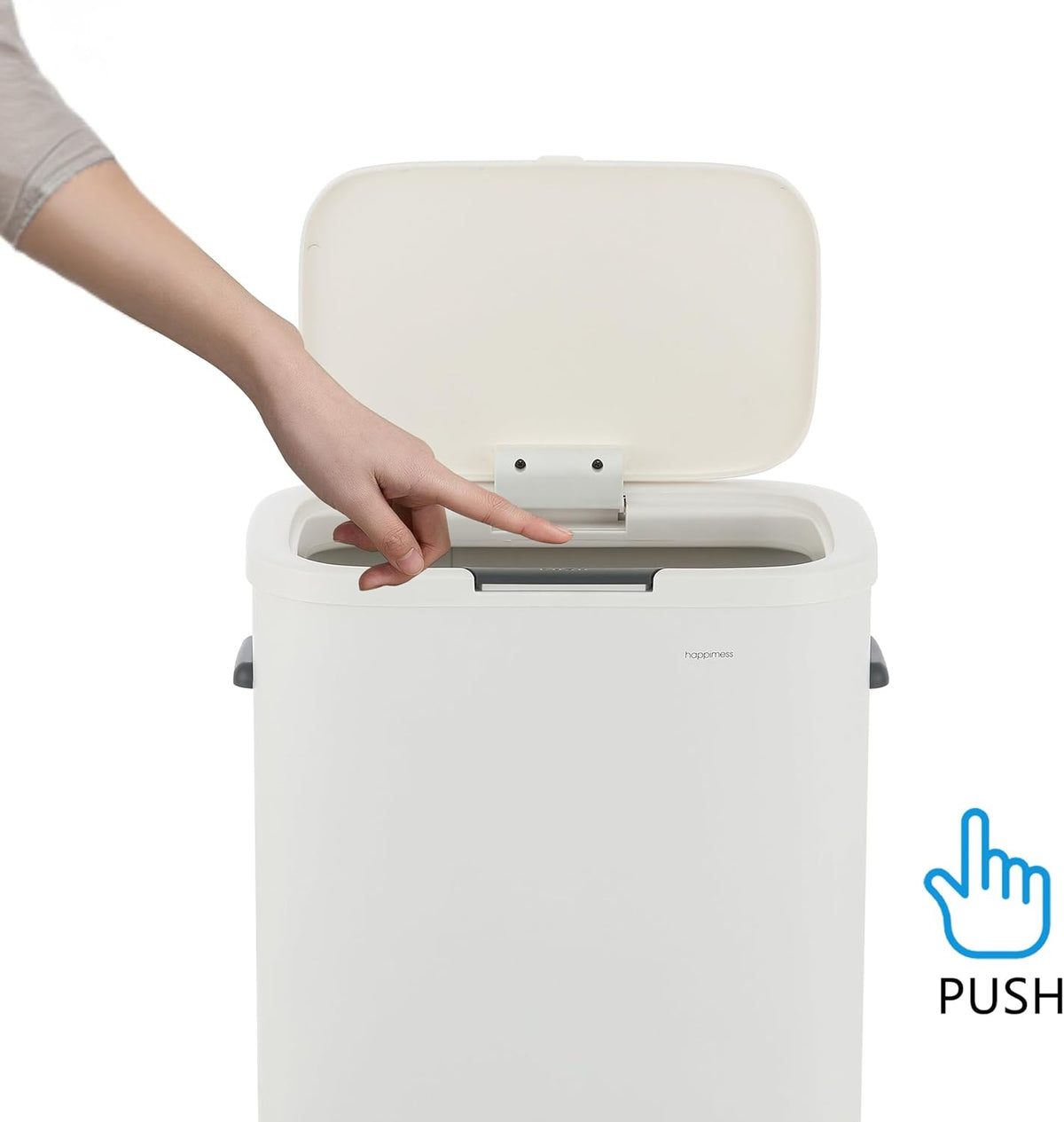 Tammi 14.5 Gal Slim Push Button Trash Can, Limestone Beige