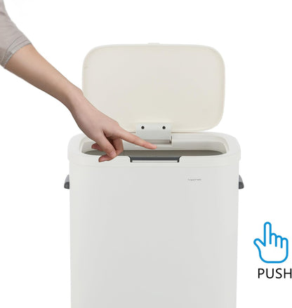 Tammi 14.5 Gal Slim Push Button Trash Can, Limestone Beige