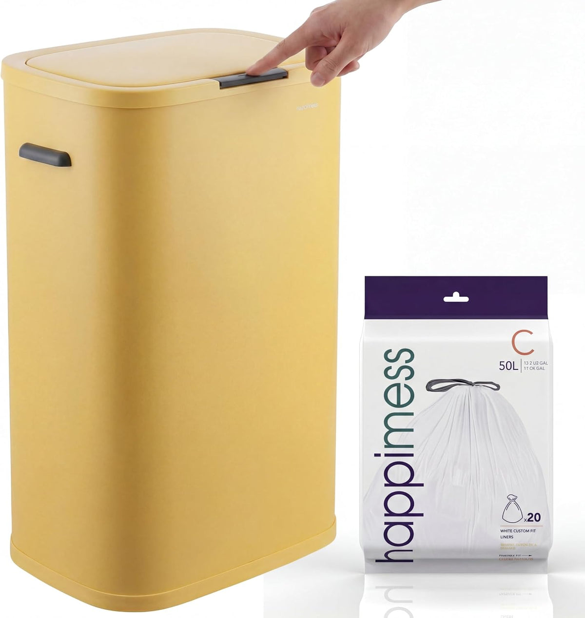Tammi 14.5 Gal Slim Push Button Trash Can, Limestone Beige