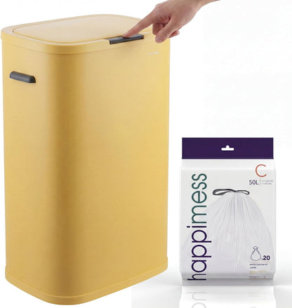 Tammi 14.5 Gal Slim Push Button Trash Can, Limestone Beige