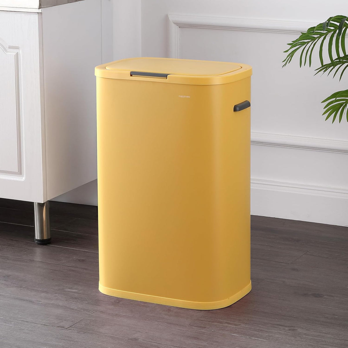 Tammi 14.5 Gal Slim Push Button Trash Can, Limestone Beige