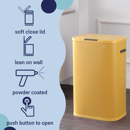 Tammi 14.5 Gal Slim Push Button Trash Can, Limestone Beige