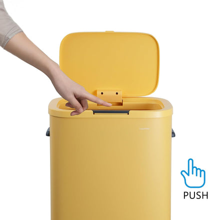 Tammi 14.5 Gal Slim Push Button Trash Can, Limestone Beige