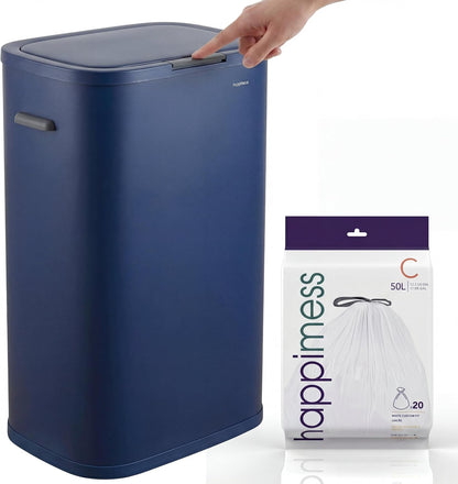 Tammi 14.5 Gal Slim Push Button Trash Can, Limestone Beige