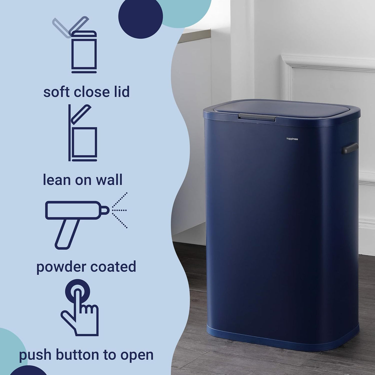 Tammi 14.5 Gal Slim Push Button Trash Can, Limestone Beige
