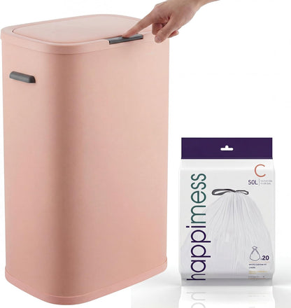 Tammi 14.5 Gal Slim Push Button Trash Can, Limestone Beige