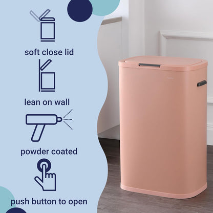 Tammi 14.5 Gal Slim Push Button Trash Can, Limestone Beige