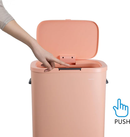Tammi 14.5 Gal Slim Push Button Trash Can, Limestone Beige