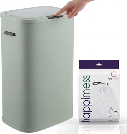 Tammi 14.5 Gal Slim Push Button Trash Can, Limestone Beige