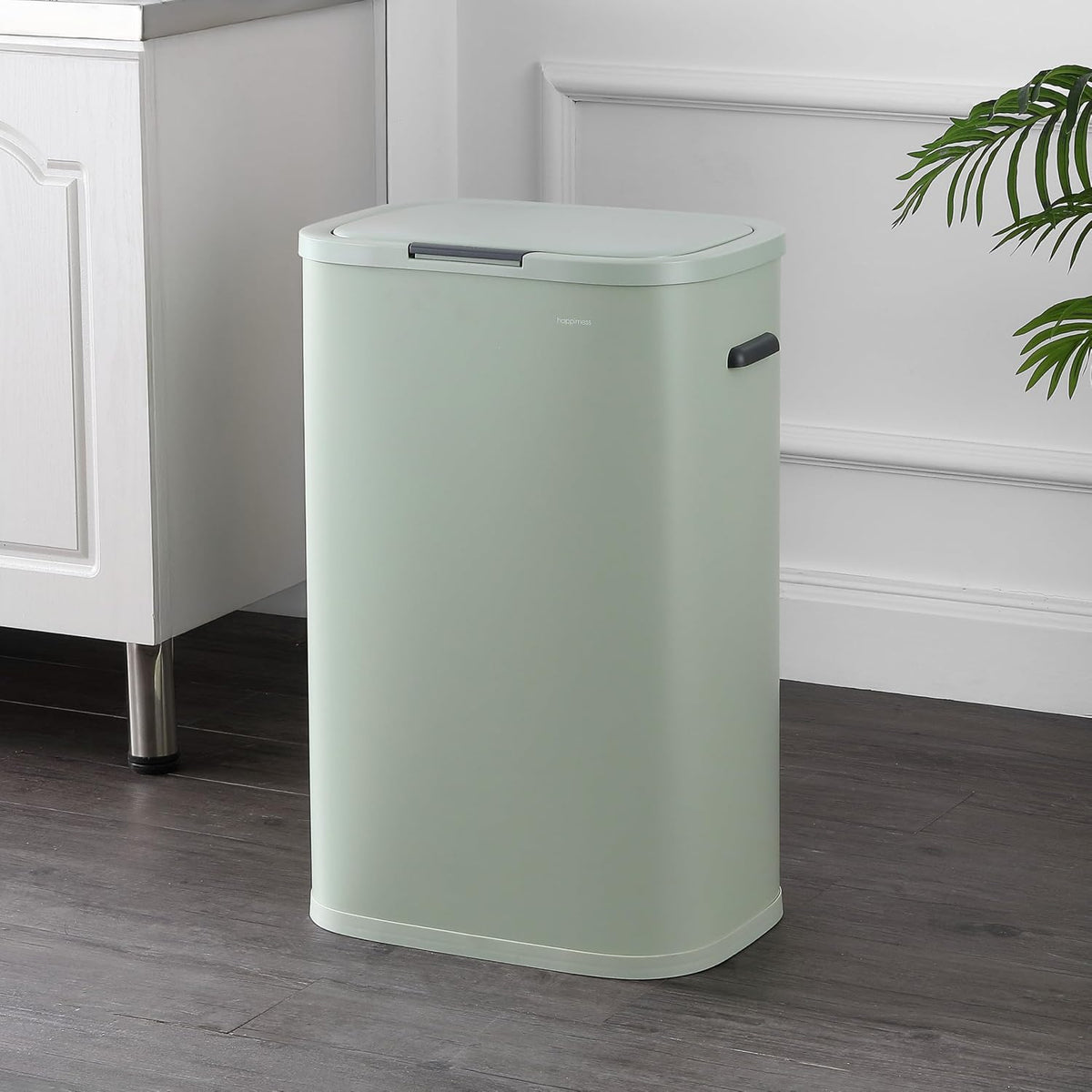Tammi 14.5 Gal Slim Push Button Trash Can, Limestone Beige