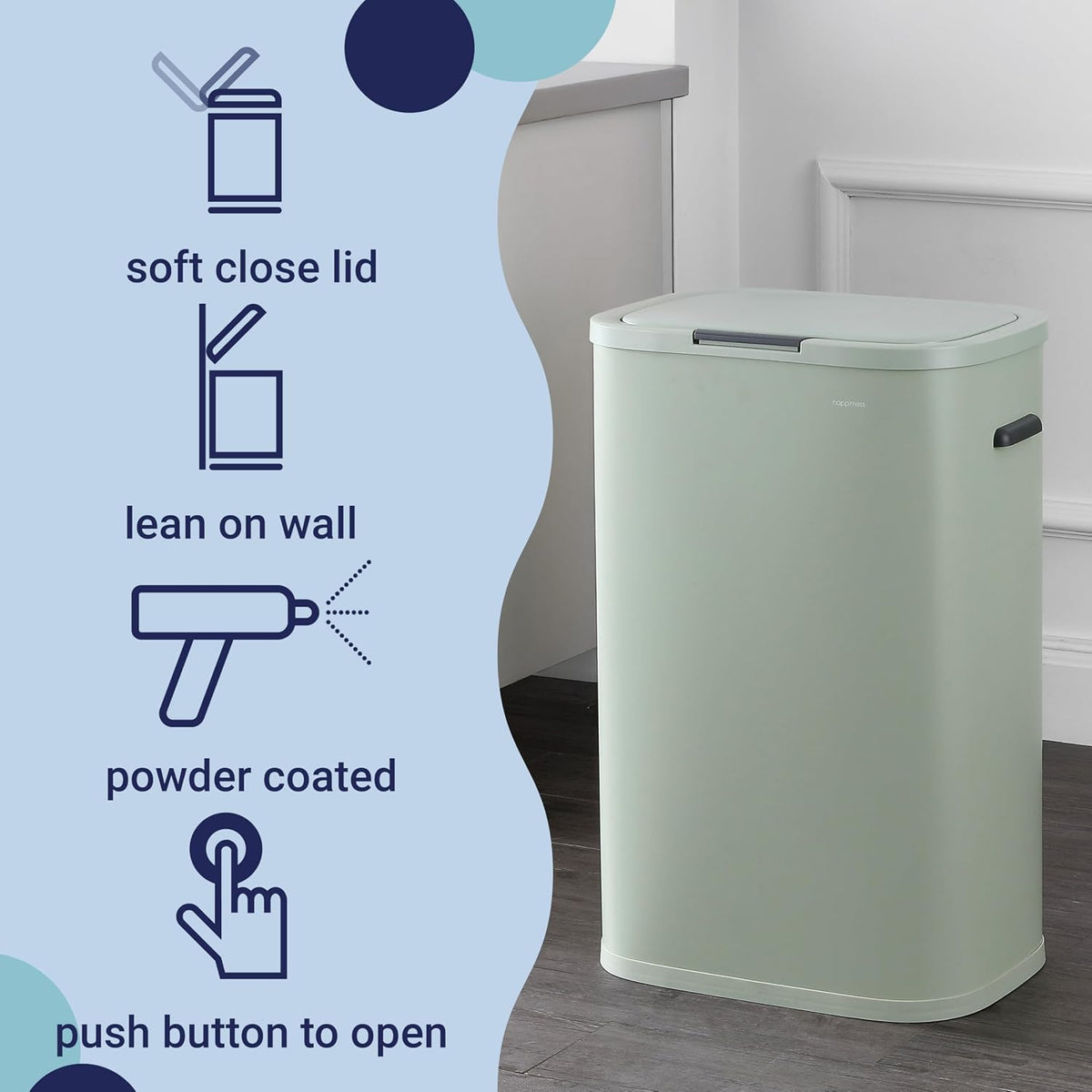 Tammi 14.5 Gal Slim Push Button Trash Can, Limestone Beige