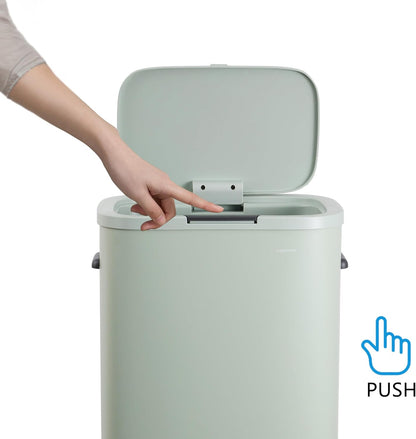 Tammi 14.5 Gal Slim Push Button Trash Can, Limestone Beige