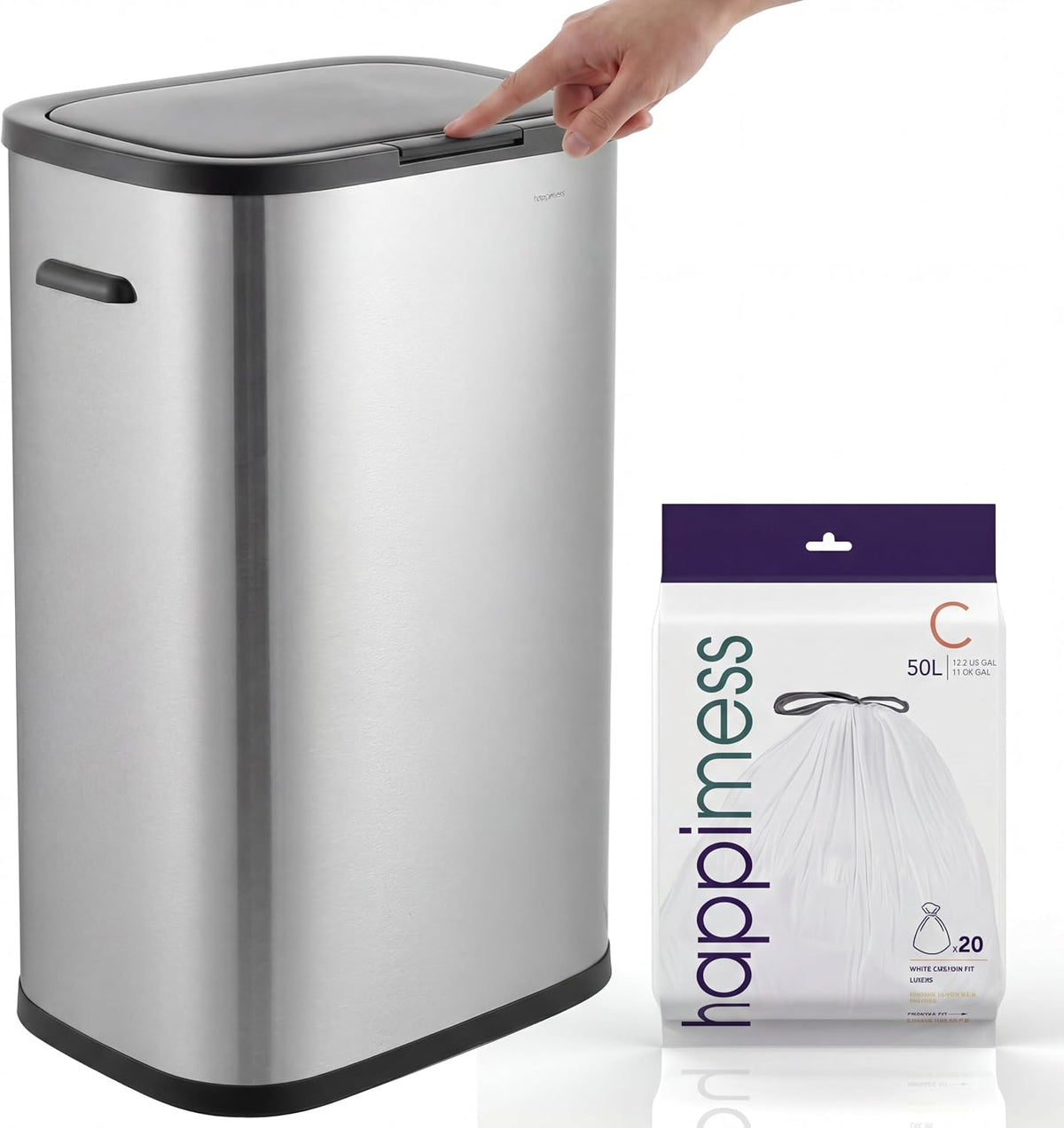 Tammi 14.5 Gal Slim Push Button Trash Can, Limestone Beige