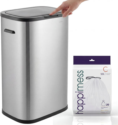 Tammi 14.5 Gal Slim Push Button Trash Can, Limestone Beige