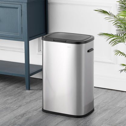 Tammi 14.5 Gal Slim Push Button Trash Can, Limestone Beige