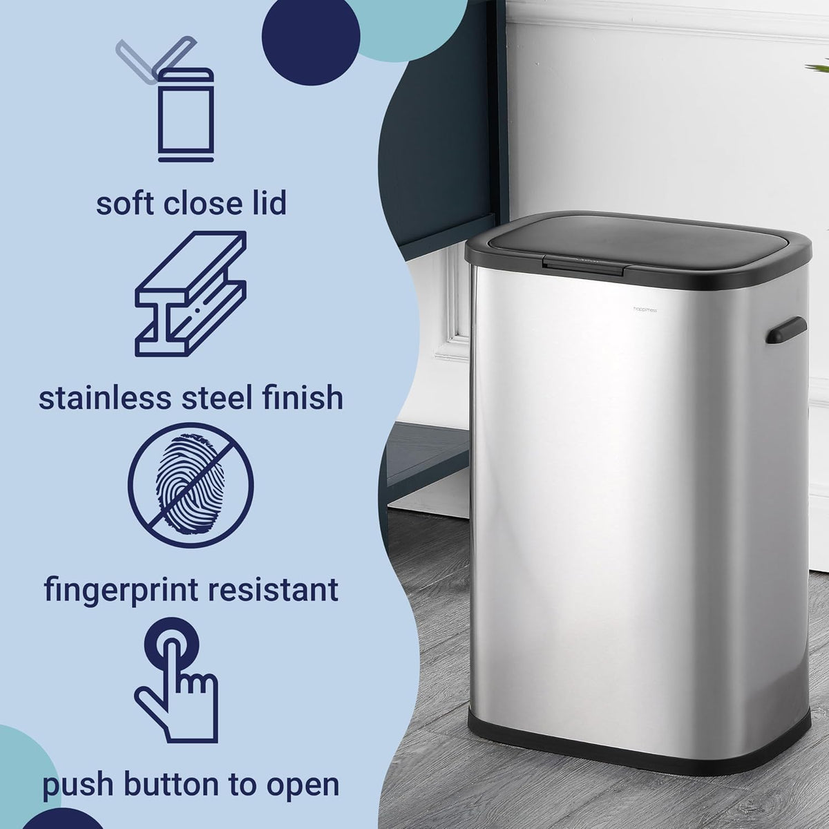 Tammi 14.5 Gal Slim Push Button Trash Can, Limestone Beige