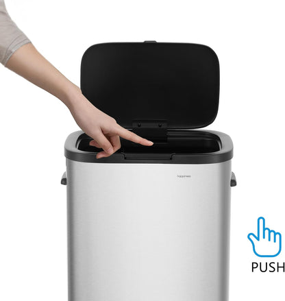 Tammi 14.5 Gal Slim Push Button Trash Can, Limestone Beige