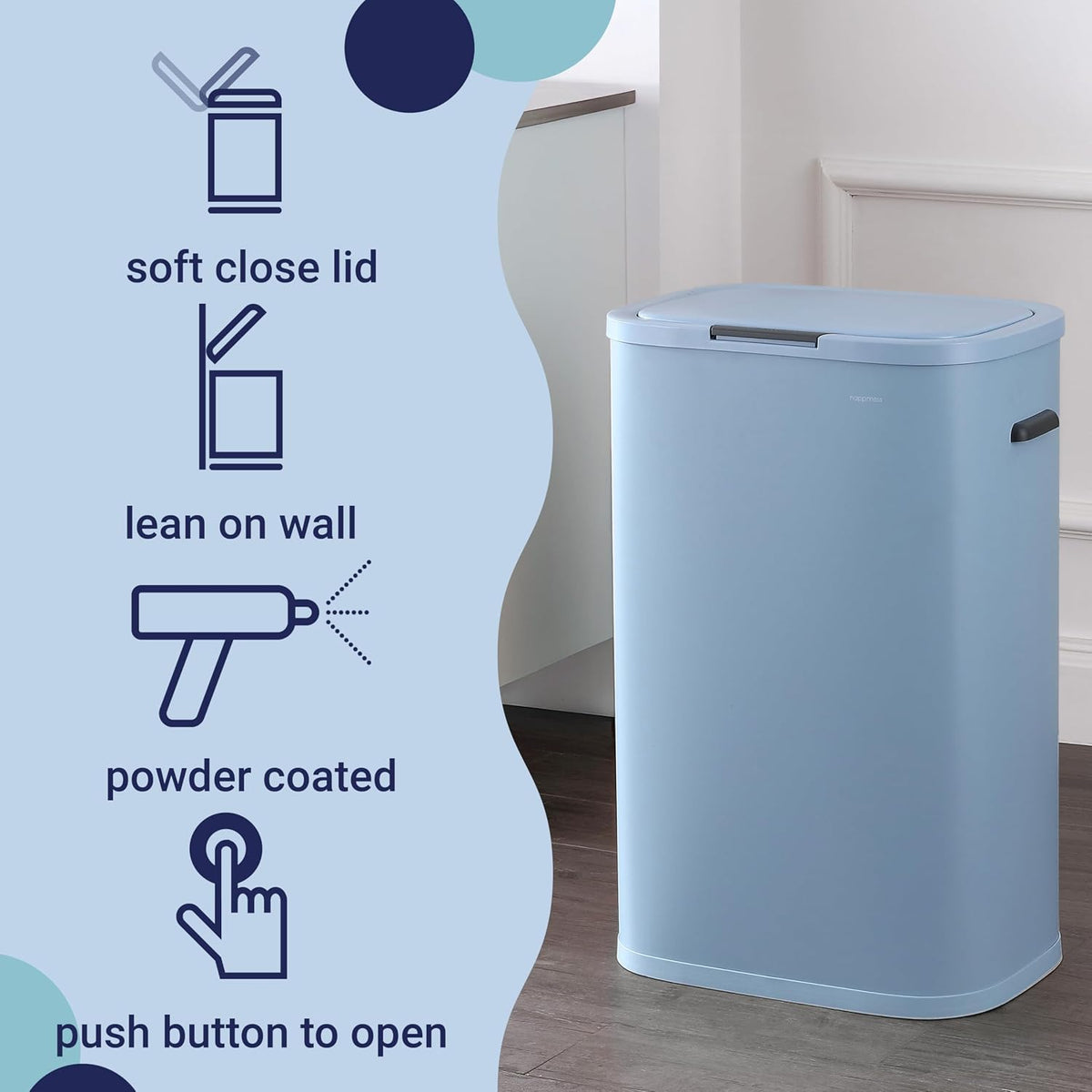 Tammi 14.5 Gal Slim Push Button Trash Can, Limestone Beige