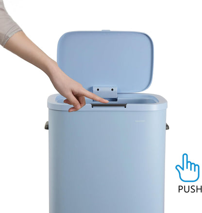 Tammi 14.5 Gal Slim Push Button Trash Can, Limestone Beige