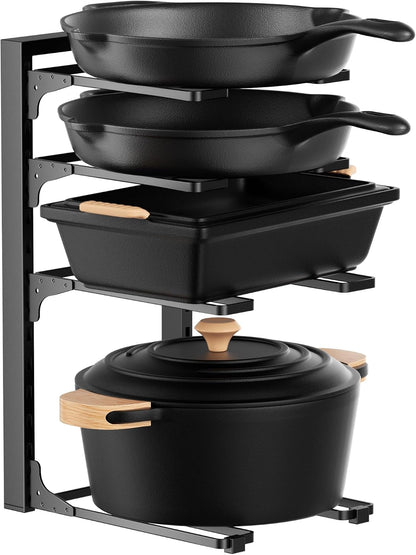 Pot and Pan Organizer Under Cabinet 15.75", 4-Tier Pot Rack, 1 Pack | Adjustable Tier, Tool-Free Assembly, Max 88 Lbs, Fits Cast Iron Pans, Skillets & Heavy Shallow Cookware, For Kitchen Cabinets