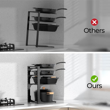 Pot and Pan Organizer Under Cabinet 15.75", 4-Tier Pot Rack, 1 Pack | Adjustable Tier, Tool-Free Assembly, Max 88 Lbs, Fits Cast Iron Pans, Skillets & Heavy Shallow Cookware, For Kitchen Cabinets