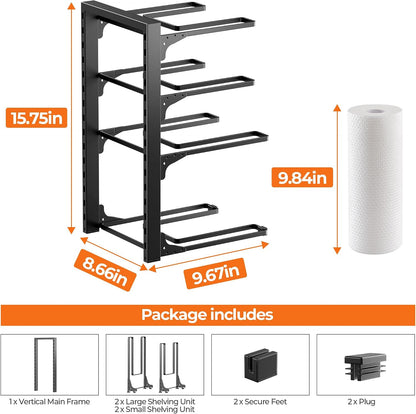 Pot and Pan Organizer Under Cabinet 15.75", 4-Tier Pot Rack, 1 Pack | Adjustable Tier, Tool-Free Assembly, Max 88 Lbs, Fits Cast Iron Pans, Skillets & Heavy Shallow Cookware, For Kitchen Cabinets