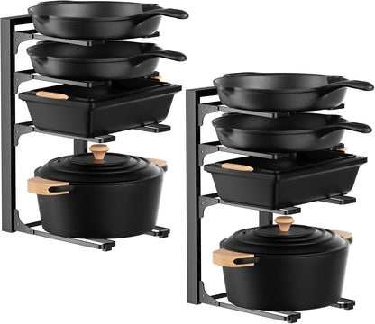Pot and Pan Organizer Under Cabinet 15.75", 4-Tier Pot Rack, 1 Pack | Adjustable Tier, Tool-Free Assembly, Max 88 Lbs, Fits Cast Iron Pans, Skillets & Heavy Shallow Cookware, For Kitchen Cabinets