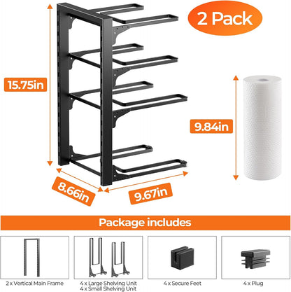 Pot and Pan Organizer Under Cabinet 15.75", 4-Tier Pot Rack, 1 Pack | Adjustable Tier, Tool-Free Assembly, Max 88 Lbs, Fits Cast Iron Pans, Skillets & Heavy Shallow Cookware, For Kitchen Cabinets