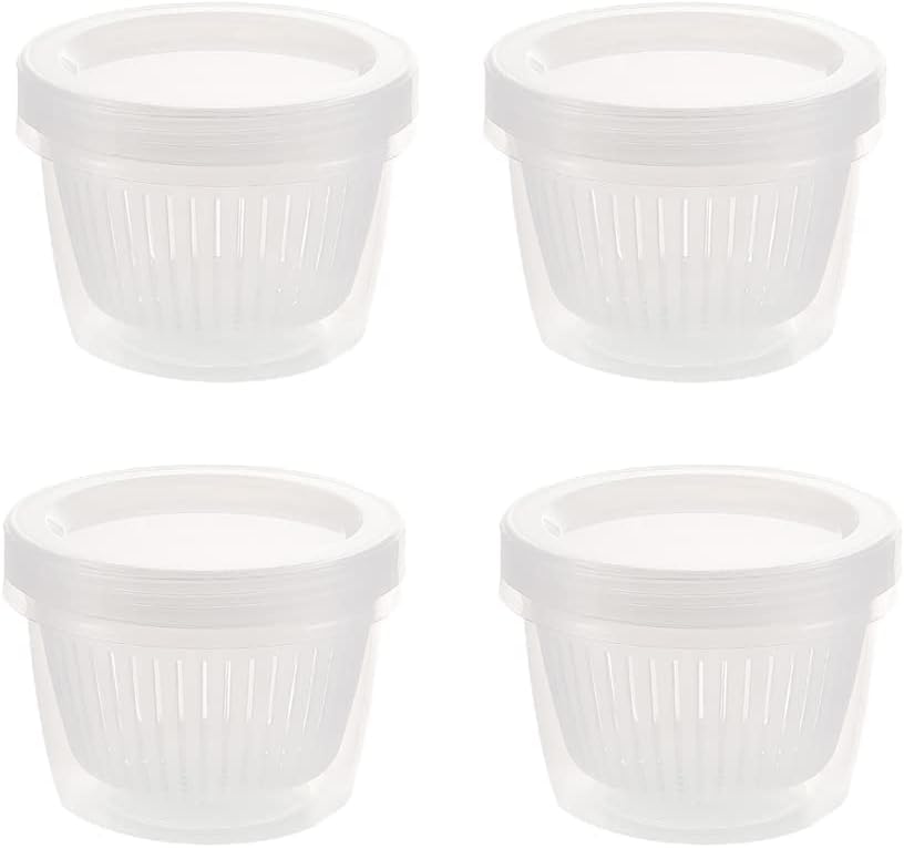 4 Pack Onion Keeper Onion Saver Storage Container 2 Layer with Strainer Odor-Free 0.5L Holder Organizer for Refrigerator Chopped Ginger Garlic Fridge Berry Blueberries Tomato Avocado Lemon