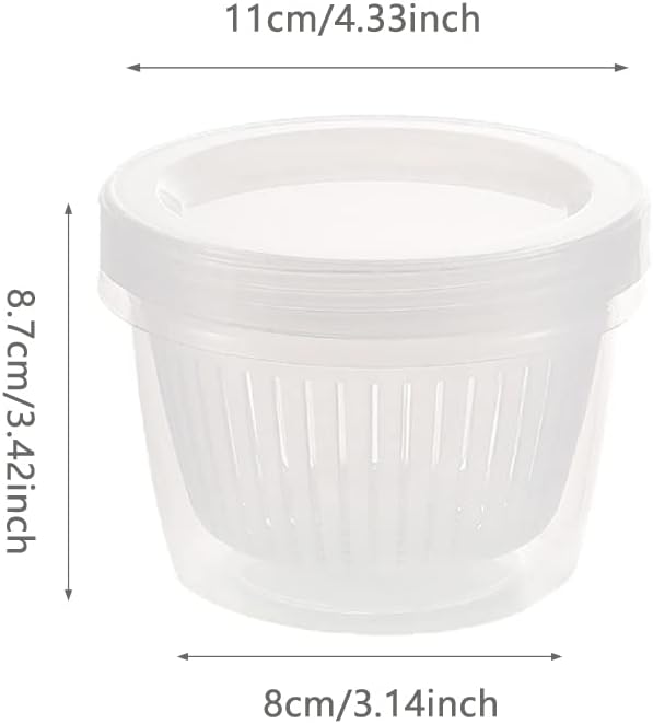 4 Pack Onion Keeper Onion Saver Storage Container 2 Layer with Strainer Odor-Free 0.5L Holder Organizer for Refrigerator Chopped Ginger Garlic Fridge Berry Blueberries Tomato Avocado Lemon