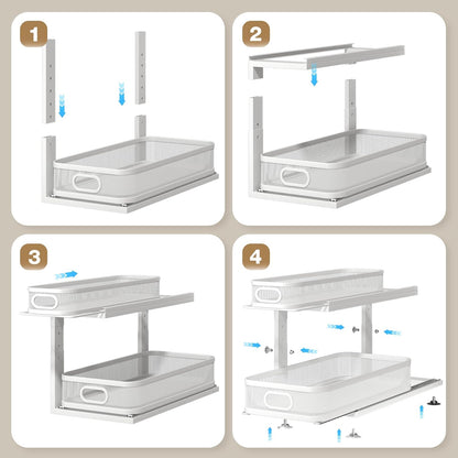 Under Sink Organizer With Next-Gen Ball-Bearing Slides,2-Tier Precision Mesh Pull Out Cabinet Drawers Storage for Bathroom&Kitchen,Height Adjustable Shelf,Rust-resistant-Patent Pending