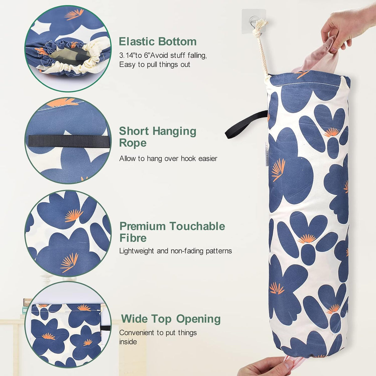 TOGETRUE Plastic Bag Holder, Lightweight Grocery Bag Holder for Plastic Bags, Wall Mount Floral Shopping Bags Dispenser Organizer for Kitchen Pantry Outdoor (Light Grey)
