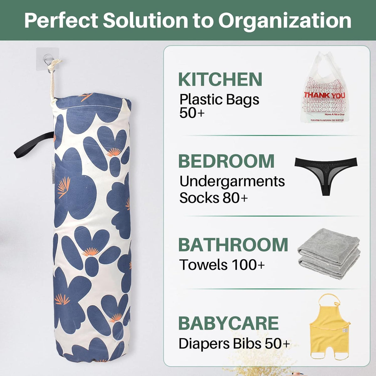 TOGETRUE Plastic Bag Holder, Lightweight Grocery Bag Holder for Plastic Bags, Wall Mount Floral Shopping Bags Dispenser Organizer for Kitchen Pantry Outdoor (Light Grey)