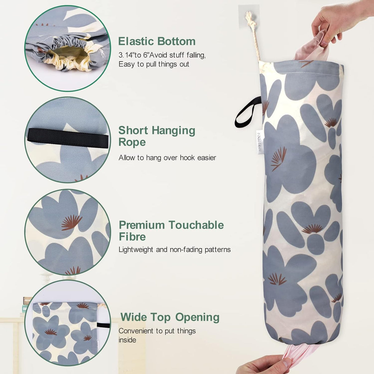 TOGETRUE Plastic Bag Holder, Lightweight Grocery Bag Holder for Plastic Bags, Wall Mount Floral Shopping Bags Dispenser Organizer for Kitchen Pantry Outdoor (Light Grey)