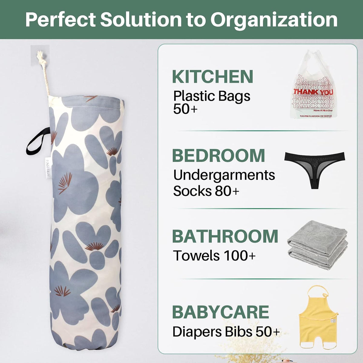 TOGETRUE Plastic Bag Holder, Lightweight Grocery Bag Holder for Plastic Bags, Wall Mount Floral Shopping Bags Dispenser Organizer for Kitchen Pantry Outdoor (Light Grey)
