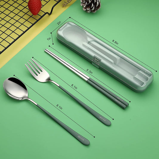 Travel Utensils with Case, 18/8 Stainless Steel Silverware for Lunch