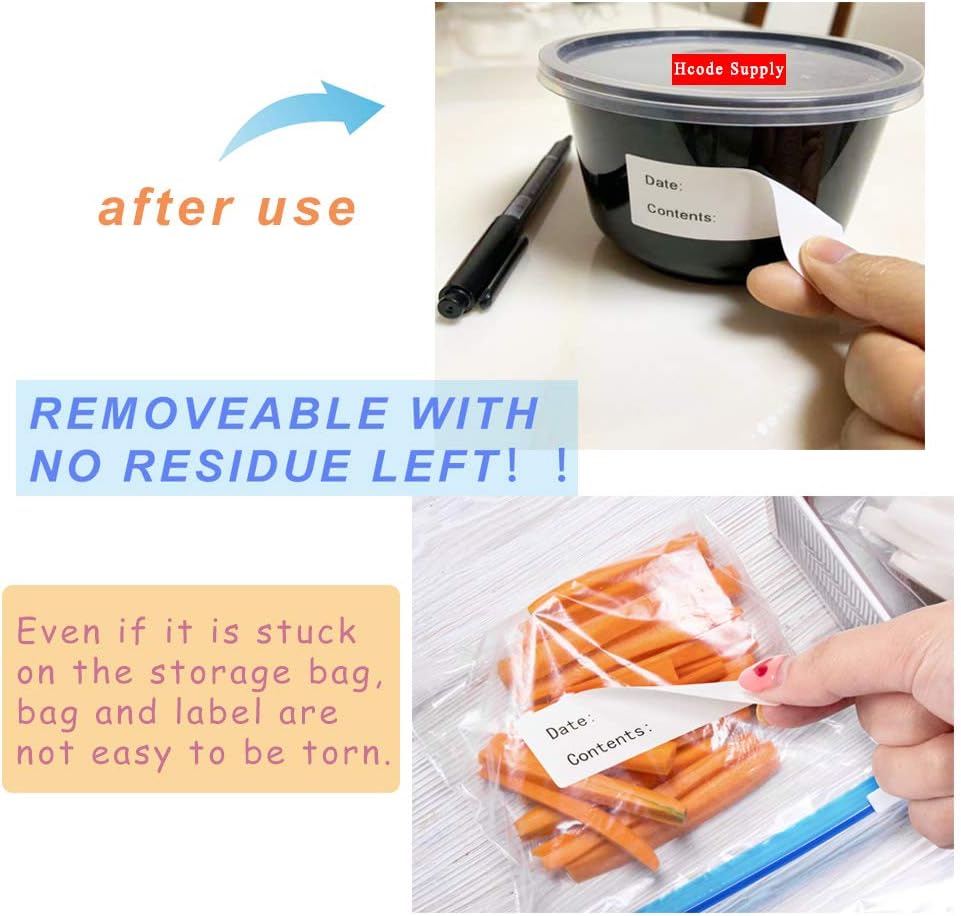 2 x 3'' Self-Adhesive Removable Freezer Food Labels- Easy Clean Leaves No Residue- Cooler Food Storage Freezer Stickers Plastic Paper Perfect for Reusable Containers 2 Roll