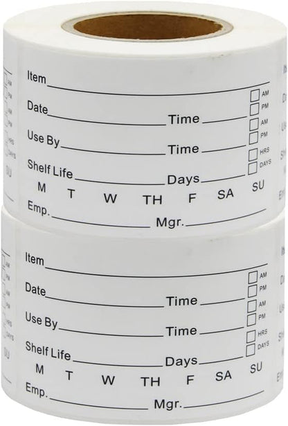 2 x 3'' Self-Adhesive Removable Freezer Food Labels- Easy Clean Leaves No Residue- Cooler Food Storage Freezer Stickers Plastic Paper Perfect for Reusable Containers 2 Roll