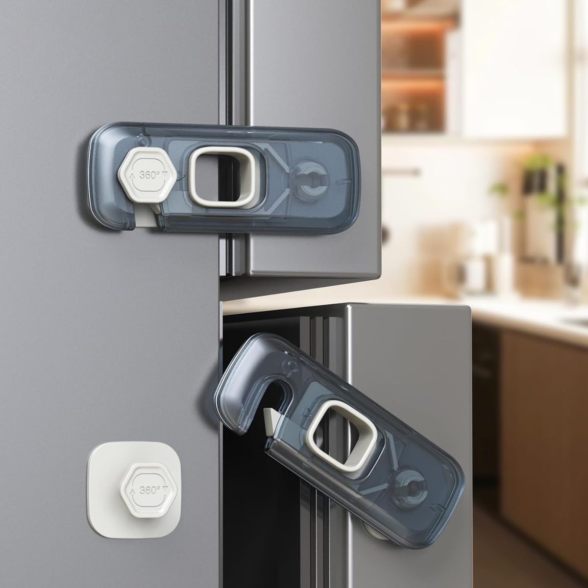 Fridge Locks, Child Proof Refrigerator/Freezer Door Lock, Child Safety Cabinet Lock with Adhesive Pads -Freezer Latch to Keep Door Closed for Latches,Drawer,Closets,Oven (Clear-Blue)