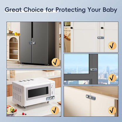 Fridge Locks, Child Proof Refrigerator/Freezer Door Lock, Child Safety Cabinet Lock with Adhesive Pads -Freezer Latch to Keep Door Closed for Latches,Drawer,Closets,Oven (Clear-Blue)