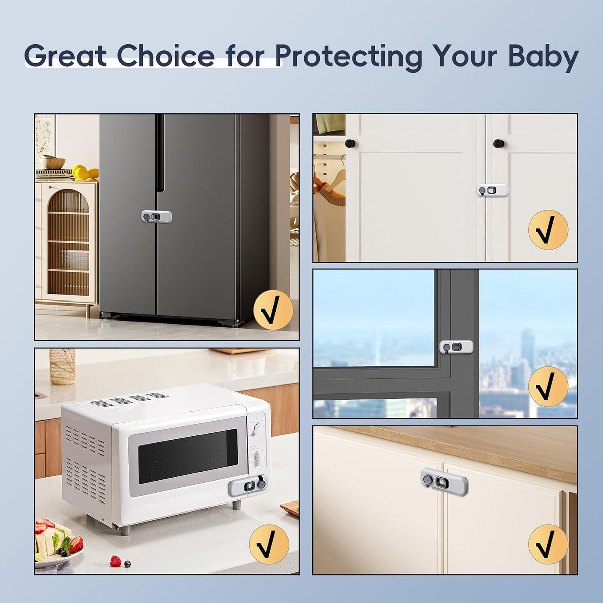Fridge Locks, Child Proof Refrigerator/Freezer Door Lock, Child Safety Cabinet Lock with Adhesive Pads -Freezer Latch to Keep Door Closed for Latches,Drawer,Closets,Oven (Clear-Blue)