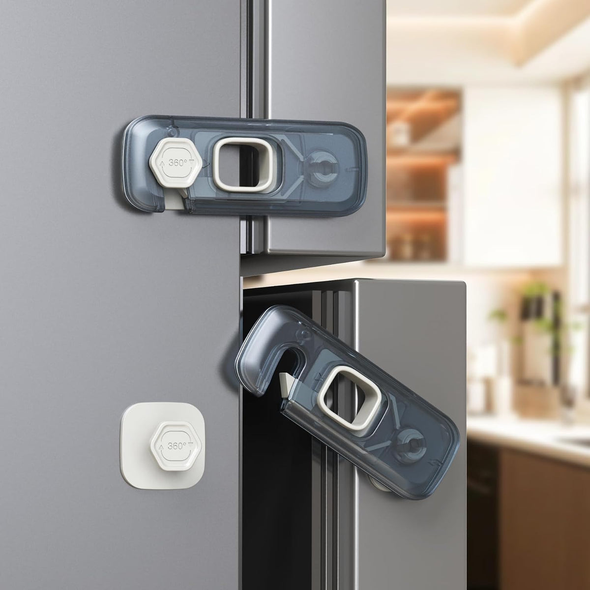 Fridge Locks, Child Proof Refrigerator/Freezer Door Lock, Child Safety Cabinet Lock with Adhesive Pads -Freezer Latch to Keep Door Closed for Latches,Drawer,Closets,Oven (Clear-Blue)
