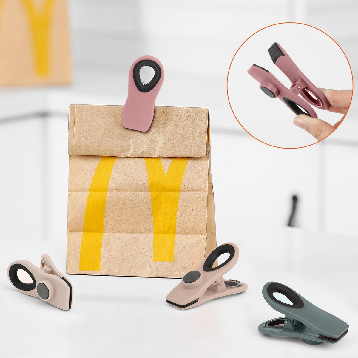 Chip Clips, Magnetic Bag Clips for Food Storage, 12 Pack, Neutral