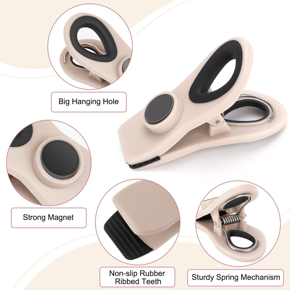 Chip Clips, Magnetic Bag Clips for Food Storage, 12 Pack, Neutral